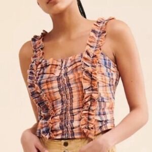 Verb Pallavi Singhee Anthropologie Plaid Ruffle Smocked Corset Top SP Coquette